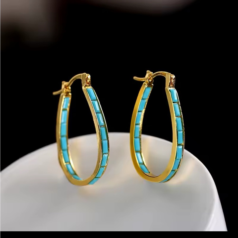 Gold and Turquoise Hoop Earrings